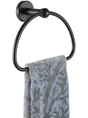 Matte Black Stainless Steel Towel Ring - 7 Inch Wall Mount Bathroom Holder